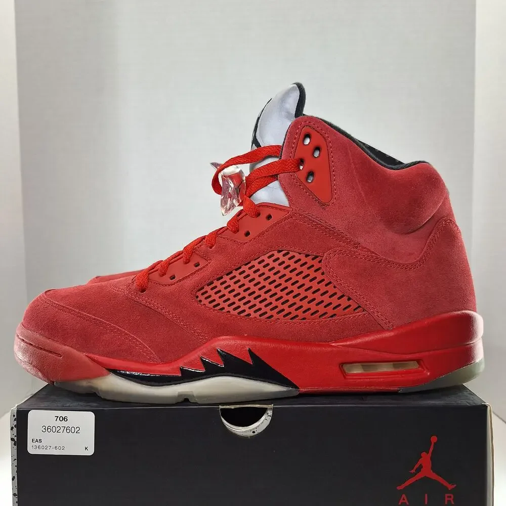 Air Jordan 5 Retro Mens 12 Red Suede 136027-602 Basketball Shoes Sneakers